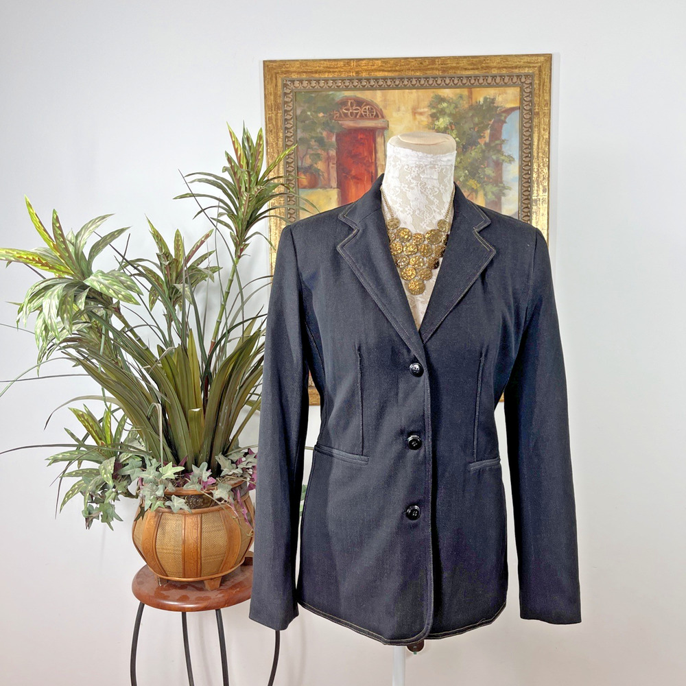 George Women' SM Stretch Black Jacket Clueless Preppy Office Siren Button Front